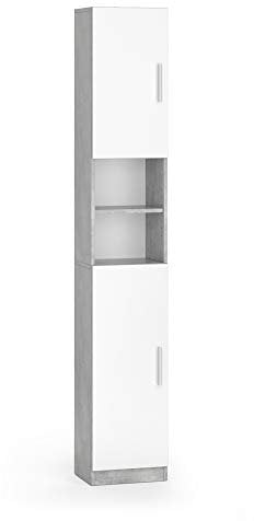 Vicco Badschrank Luis, Badezimmerhochschrank, Beton/Weiß, 32 x 190 cm