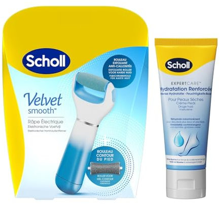 Scholl Velvet Smooth - Râpe Electrique Bleue Anti-Callosités Pieds + Crème Pieds Hydratante Adoucissante 75ml