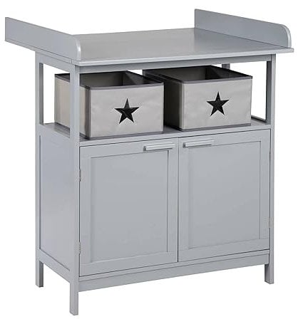 roba Wickelkommode Hamburg mit abnehmbarem Aufsatz - Wickeltisch mit 2 Türen + 2 Boxen + Wandbefestigung - Babykommode mit Wickelhöhe 92 cm - Holz grau