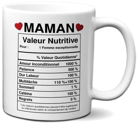 L'Esprit Des Anges Tasse-Mug Cadeau Maman -Étiquette Valeur Nutritive Exceptionnelle- Idée Cadeau Humour Maman Original Anniversaire Fête de Mères… (Valeur)