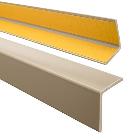QUEST Winkelprofil 40x40mm – Selbstklebendes PVC-Gummi Kantenschutzprofil, Elastischer Eckschutz, Kunststoffwinkel für Kanten & Ecken, Beige, 200cm