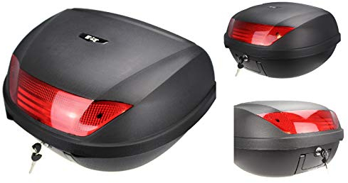 MOTORBIKE LUGGAGE TOP BOX 52 LITRE Motorcycle Scooter Cruise Luggage Storage Touring Sports Universal Rear Back Fit Top Box Case (Black,One)
