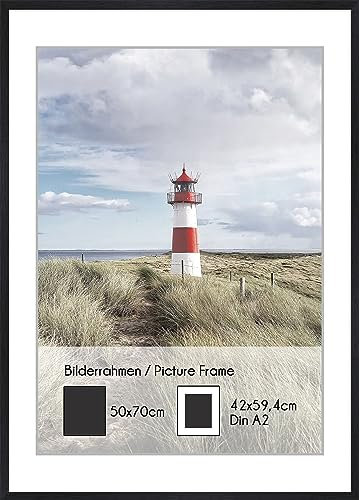 artissimo, PE6604-WR, Bilder-Rahmen 50x70cm mit Passepartout, Wechselrahmen für Poster Din A2, Holz, Echtholz-Rahmen inkl. Passepartout und Kunstglas, Außenmaß ca. 52x72cm, Farbe Schwarz