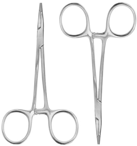 VILLCASE 2 Pezzi Pinzette Emostatiche in Acciaio Inossidabile Per Epilazione, Pinzette in Acciaio Inox, Forbici Curva E Dritta Per Pulizia Orecchie Animali E Modello