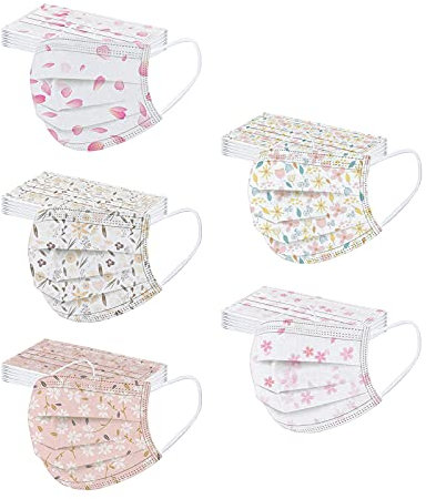 HeiFENGLI 50 Stück Mundschutz Erwachsene Einweg 3-lagig mit Motiv Bunt Mund Nasenschutz Druck Tücher Atmungsaktiv Mund-Tuch Bandana Halstuch Schals (A11, 17x9.5cm)