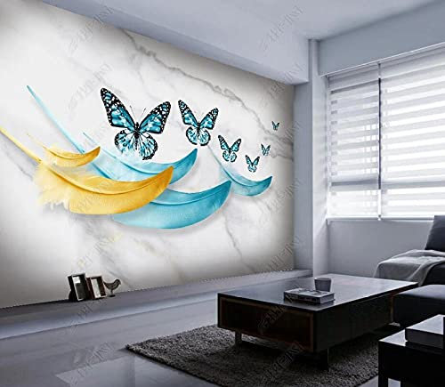 Papier Peint Panoramique Papillon De Plumes Bleues Papier Peint 3D Tapisserie Murales Chambre Salon Décoration,250x175cm
