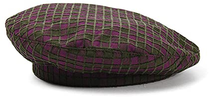 WQZYY&ASDCD Barett Cap Baskenmütze Schirmmütze Literarische Retro Karierte Baskenmütze Damen Flat Top Freizeithut-Grün Pink_M (56-58Cm)