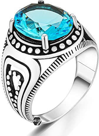 Herren-Ring aus massivem 925er-Sterlingsilber, Amethyst, Citrin, Smaragd, Rubin, mystischer Blautopas