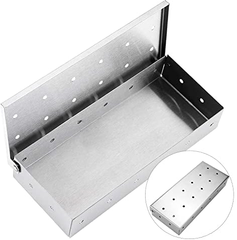 Grill Smoker Box, BBQ Smoker Box for Wood Chips Smoking Box with Holes in Lid, Smoke Box Portable BBQ Smoke Generator Fish Meat Stainless Steel Smoker Box for Charcoal Smoker Grill/Gas Barbecue Grill