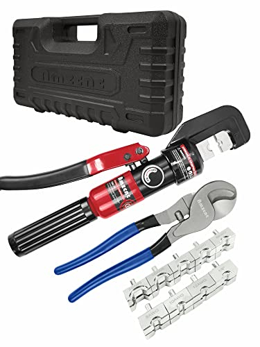 AMZCNC 10 Tons 9 Dies Hydraulic Crimper, Hydraulic Crimping Tool 4-70mm², Wire Battery Cable Lug Terminal Crimper