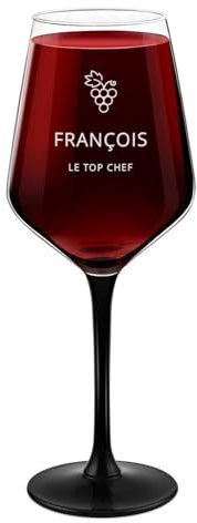Maverton Verre Personnalisé à vin rouge et blanc - Verre à Pied Noir pour Anniversaire 30 cl - Verrerie a vin avec Gravure Cadeau Homme Anniversaire - Cadeau Personnalisé pour ami - Chef