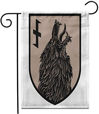 Flagge Design Patch Wappenschild Mit Einem Werwolf Und Rune Wolfsangel Ist Auf Weiß Gehalten Garten Flagge Saisonale Zuhause Flaggen Vintage Haushofflagge Für Dekoration, Hof, Party, 30X45cm