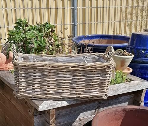 Generisch Hochwertiger Pflanzkasten Länge ca. 44 cm, ca.19 cm tief aus Rattan-Naturprodukt !! robuste Handarbeit Weidenkorb Pflanzgefäß Blumentopf Natur Dekokorb Blumenkasten Balkonkasten