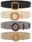 JASGOOD 4 Pack Straw Woven Elastic Stretch Waist Belts for Women Dresses, Fashion Boho Ladies Braided Skinny Belt, Fits Waist up to 40