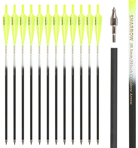 SHARROW Armbrustbolzen Carbon Armbrust Bolzen Pfeile für Armbrust 16 17 18 20 22 Zoll Armbrustpfeile Carbonpfeil für Bogenschießen Jagd Praxis (Fluoreszierendes Gelb, 16)