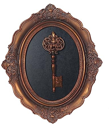 S-MANTIS Vintage Wall Sculpture, Antique Pediment, Hallway Wall Art, Hand Painted Wall Decoration With Embossed Intricate Key Design, Oval Aesthetic Room Décor, Gallery, Unique Gift (Antique Gold-Key)