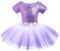 Ballettkleidung Mädchen Turnanzug Gymnastikanzug Tanzkleid Ballettanzug Kinder Ballerina Kostüm Pailletten Kurzarm Kleid Turnbody mit Tütü Rock Ballett Trikot Tanzoutfits Balletttrikot Violett 3-4J