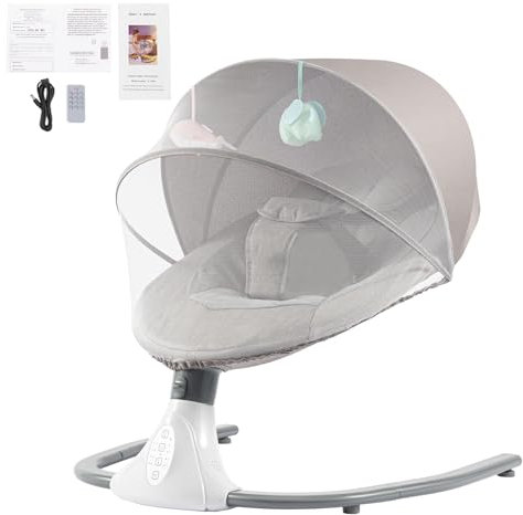Altalena Elettrica per Bambini Con 12 Musica, USB, Bluetooth, Telecomando, Temporizzazione - Sotto 12 kg (Grigio)
