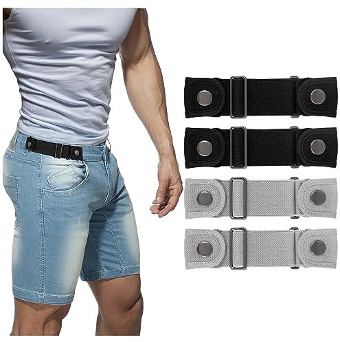 BELTROAD Gürtel ohne Schnalle für Männer und Frauen, Seitengürtel ohne Schnalle, elastisch, verstellbar, unsichtbar, keine Schnalle, Schwarz, Schwarz, Grau, Grau, Fit 2 loop distance 8.5-12
