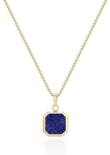 Phyonio Lapislazuli Anhänger Kette Damen Edelstahl Vergoldete Kette 585 Quadratische Anhänger Einfache Halskette Geschenk zum Valentinstag