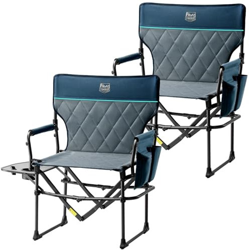 TIMBER RIDGE Campingstuhl Faltbar 180 kg Tragfähigkeit Kompaktes Packmaß Tragbarer Regiestuhl Klappbar mit Seitentisch und Seitentasche für Camping, Rasen, Sport und Angeln