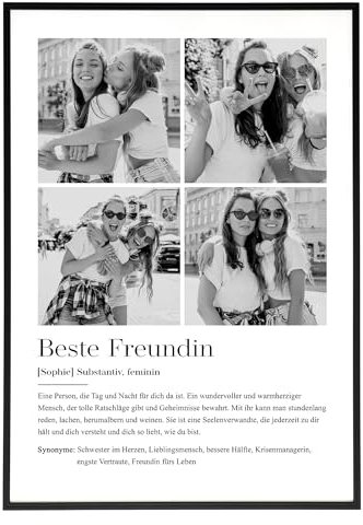 Beste Freundin Collage Geschenk zum Geburtstag - Geburtstagsgeschenk für die beste Freundin, Lieblingsmensch, Bilder Collage, personalisiertes Poster mit Definition, ohne Rahmen (Beste Freundin)