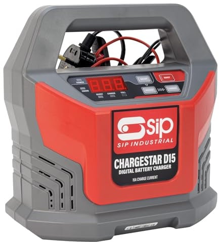 SIP CHARGESTAR D15 Digital Battery Charger 12V 15A AGM GEL Power Supply | Quad Bike, Motorbike, Boat, Car & Van Charger, WET, MF, EFB, CA, Maintenance 220-300Ah, 13.6V 7A Supply, Anti-Spark, IP20