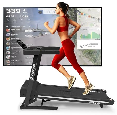 LOTTO Corso 100 Laufband klappbar elektrisch, 2.75 PS,bis 110kg,Bluetooth,Fitshow,Kinomap,Zwift,automatische Steigung,LED-Computer,1-14km/h,Laufgurtfläche 120x42cm