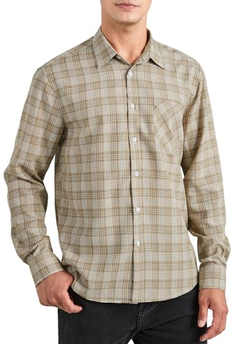 Enlision Hemd Herren Langarm Kariert Beige Trachtenhemd Kariertes Hemden Freizeithemd Baumwolle Herrenhemd Langarmhemd Holzfällerhemd für Männer 4XL
