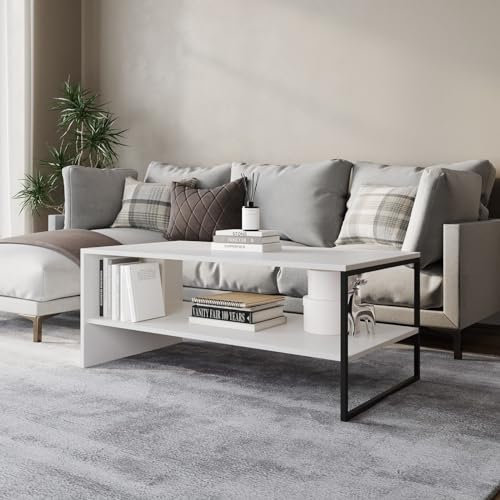 URBNLIVING 100cm Wooden Coffee Table Steel Frame Open Storage Shelf Living Room Furniture