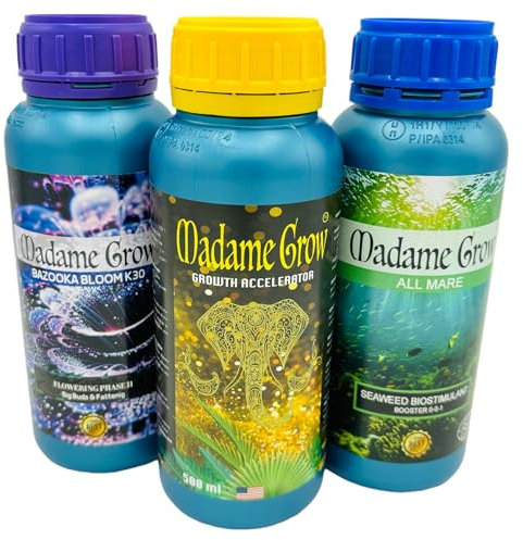 Madame Grow - Abono Universal Potencia Crecimiento y Floración - Ideal para Todo Tipo de Semillas - 3 x 500ml