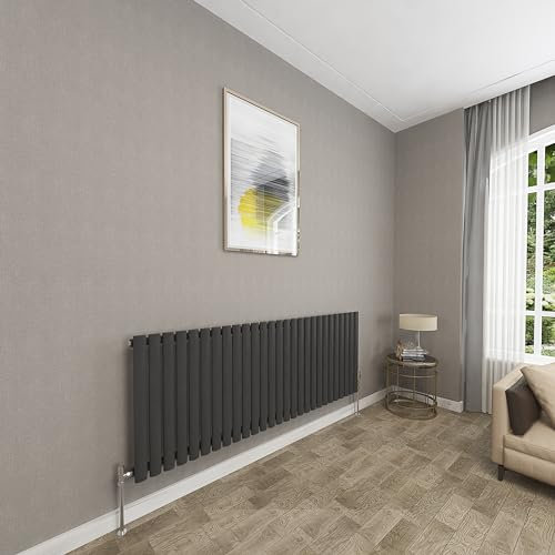 Sky bathroom | 600x1593mm - Modern Black Horizontal Single Panel Oval Column Radiator Central Heating Designer Radiator