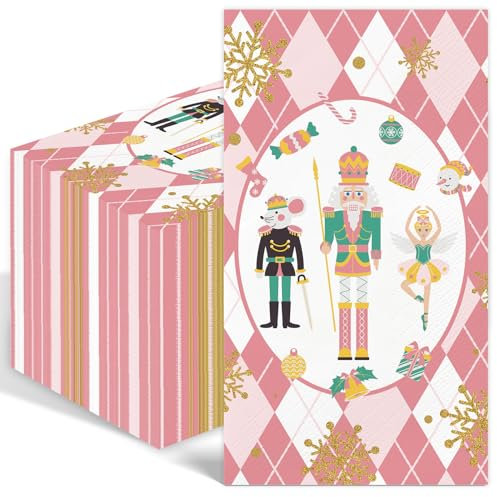 50 Rosa Nussknacker Servietten, Weihnachtspapier Servietten,Servietten mit Nussknacker-Motiv, Winter Papier Servietten - Nussknacker-Soldaten, Entertaining with Servietten(RosaNussknacker)