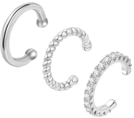FFWTPY 3 Paar Ohrringe Set 925 Silber Ear Cuff Set Helix Knorpel Creolen Ohrmanschette Ohne Ohrloch Wickelohrring 14K Vergoldete Ohrringe Ohrklemme für Damen Mädchen Herren