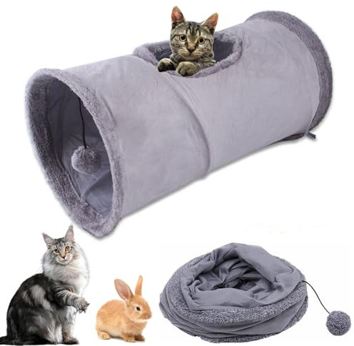 Katzentunnel, Katzenspielzeug, Cat Tunnel Große Katzen,30 * 68CM Spieltunnel mit Spielball Haustier,Faltbarer Erweiterbarer Rascheltunnel für Katzen Welphln Kaninchenoder Kleintier,Meerschweinchen