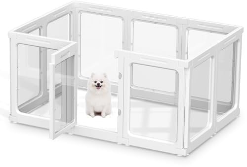 Acryl Welpenauslauf, 60 cm Transparente Hundezaun, Tragbares Schwerlast Welpenlaufstall für kleine bis mittelgroße Hunde, Innen- und Außengebrauch, Laufstall Hund - 10 Panels