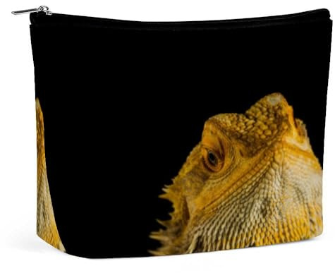 Agama Bartagamen Reptil auf schwarz Kosmetiktasche Reise Make-up Taschen Ledertasche Organizer Stifteetui Bleistiftbehälter