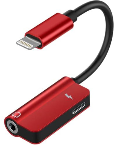3.5mm Headphone Jack Adapter, 2in1 Dongle Charger Cord Aux Cable Splitter for Earbuds Apple Earphone Adapter Charging Connector Compatible with iphone iPad Accessories Converter Music (Red)
