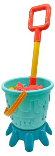 Tradineur - Cubo de Playa con Pala, Mini regadera, Base y moldes, Juguete de plástico para niños, Jugar en la Arena, Playa, Parque, 7 Piezas