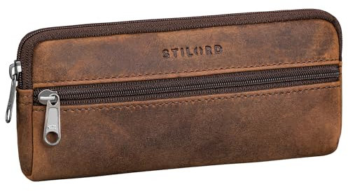 STILORD 'Whitmore' Weiches Brillenetui Leder Brillentasche mit Reißverschluss für Brillenputztuch | Vintage Sonnenbrillen-Etui Echtleder Mäppchen für Brillen Lesebrillen, Farbe:eichen - braun