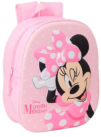 Safta Minnie Mouse 3D-Schulrucksack mit 3D-Design, anpassbar an den Wagen, ideal für Kinder verschiedener Altersgruppen, bequem und vielseitig, Qualität und Widerstandsfähigkeit, 27 x 10 x 33 cm, Rosa