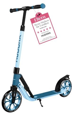 HUDORA BigWheel® 205 Advanced Scooter - Komfortabler Aluminium-Roller für bis zu 100kg - Tretroller Höhenverstellbar & zusammenklappbar - Kick-Scooter für Kinder/Jugendliche & Erwachsene - Azure