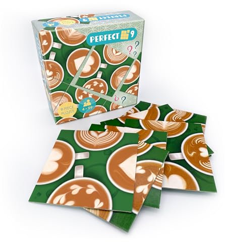 Original Perfect 9 Puzzle – 9 Teile-Puzzle, kniffliges Denkspiel für Erwachsene & Kinder ab 4 Jahren – Kompakte Größe, perfekt für unterwegs – Meditatives Geduldsspiel (Latte Art)