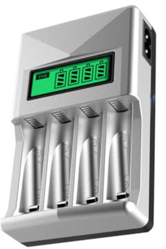 CIYODO Smart 4 Bay Aa Aaa Battery Charger Lcd Display and Uk Plug Universal Rechargeable Battery Charger Compatible 230v Uk Power Supply Suitable for Home and Travel Use