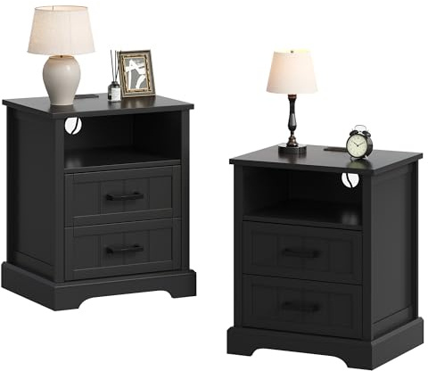 ChooChoo Farmhouse Night Stands with Charging Station 2 Drawers Set of 2