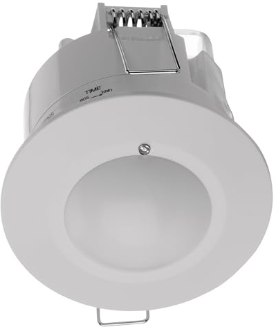 EMOS - Mikrowellen-Bewegungsmelder Unterputz für Innen - Reichweite 8m, Erfassungsbereich 16m/360° - einstellbare Leuchtdauer und Empfindlichkeit 3-2000 Lux - ideale Installationshöhe 1,5-3,5 m - Weiß