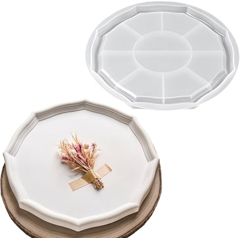 21 cm Silikonform Tablett Achteckig, Gießform Teller, Gipsform Tablett Groß | Gießformen Silikon Tablett, Silikonform Schale Groß Flach, Silikonform Schale Rillen, Giessform Silikon Tablett für Gips