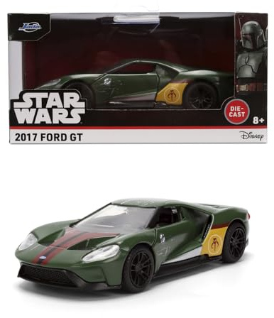 Jada Toys Star Wars Auto 2017 Ford GT Boba Fett (ca. 13,5 cm) – Modellfahrzeug aus Metall im Maßstab 1:32 mit Türen zum Öffnen, Film-inspiriertes Spielzeug für Sammler & Kinder ab 8 Jahren