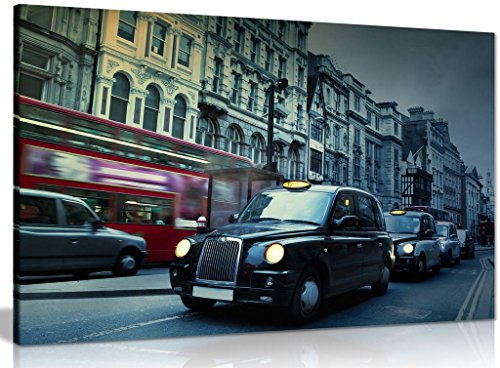 London Black Cab Taxi Canvas Wall Art Picture Print (12x8in)