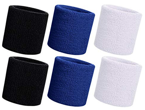 HANERDUN Schweißband Handgelenk schweissband Herren Damen Absorbierende Schweißbänder Arm für Sport Laufen Fahrrad Joggen Fußball Tennis 2Schwarz/2Blau/2Weiß(6 STK)-UK